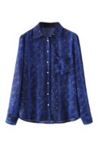 Romwe Snakeskin Print Blue Shirt