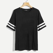 Romwe Guys Varsity Striped Sleeve T-shirt