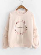 Romwe Frill Sleeve Garland Embroidery Sweatshirt