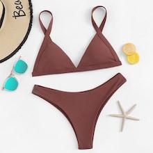 Romwe Triangle Top With High Cut Bikini Set