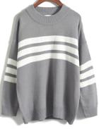 Romwe Striped Loose Boyfriend Grey Sweater