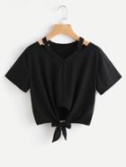 Romwe Cut Out V Neckline Knot Front Tee