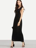 Romwe Black Drop Armhole Back Slit Dress