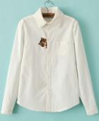 Romwe Cat Print Pocket Blouse