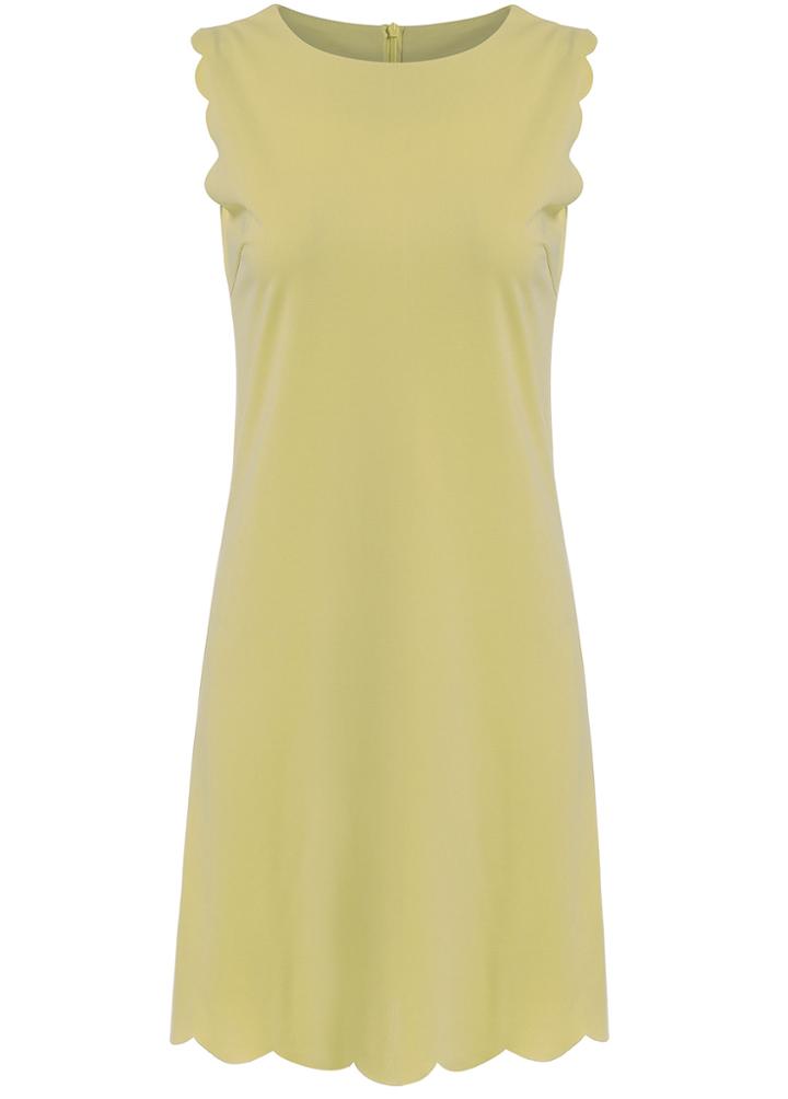 Romwe Round Neck Back Zipper Yellow Dress