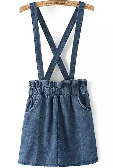 Romwe Cross Straps With Pockets Denim Pale Blue Dress