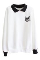 Romwe Cute Cat Head Print Dual-tone Sweatshirt