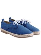 Romwe Blue Weave Trims Low Heel Shoelace Flats