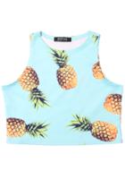 Romwe Romwe Pineapple Print Cropped Blue Vest