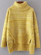 Romwe Yellow Turtleneck Dip Hem Sweater