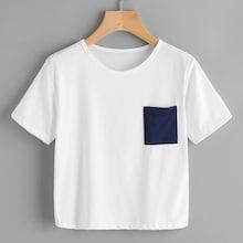 Romwe Contrast Patch Pocket Tee