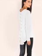 Romwe Lace Up Deep Scoop Top White