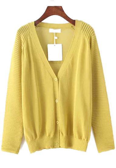 Romwe With Buttons Yellow Cardigan