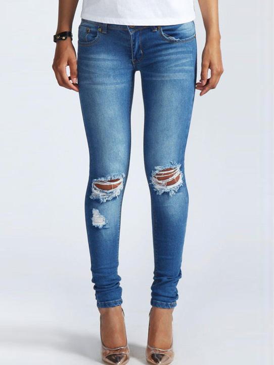 Romwe Ripped Low Waist Denim Pant