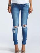 Romwe Ripped Low Waist Denim Pant