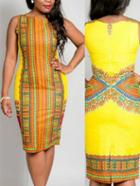 Romwe Tribal Print Split Back Sheath Dress