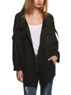 Romwe Lapel Single Breasted Black Coat With Pockets