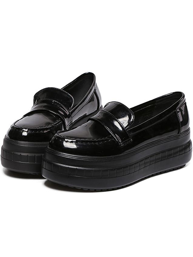 Romwe Black Round Toe Patent Leather Thick-soled Flats