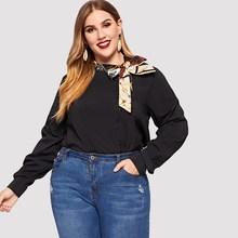 Romwe Plus Tie Neck Blouse