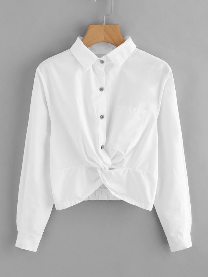 Romwe Single Breasted Chest Pocket Twist Shirt