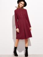 Romwe Burgundy Elastic Waist Pocket A-line Shirt Dress