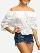 Romwe Off The Shoulder Ruffle Embroidered Top