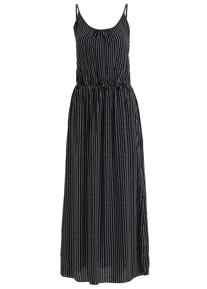 Romwe Spaghetti Strap Vertical Striped Maxi Dress