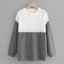 Romwe Two Tone Mixed Knit Sweater