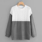 Romwe Two Tone Mixed Knit Sweater