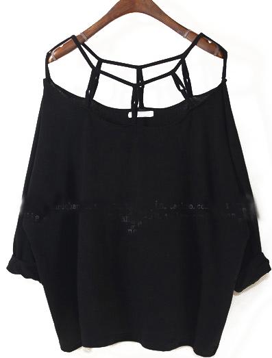 Romwe Off-shoulder Hollow Out Loose T-shirt