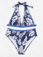 Romwe Pineapple Print V Plunge Bikini Set