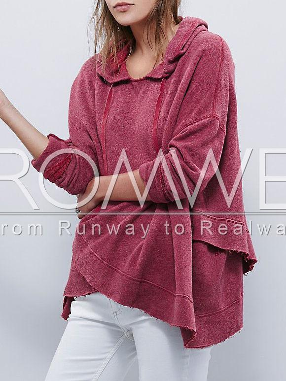 Romwe Rose Red Hooded Long Sleeve Sweatshirt