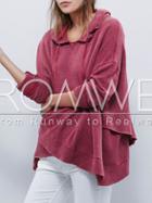 Romwe Rose Red Hooded Long Sleeve Sweatshirt