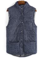 Romwe Stand Collar Pockets Buttons Vest
