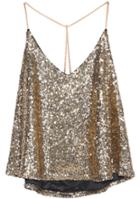 Romwe Gold Criss Cross Sequined Cami Top