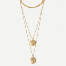 Romwe Flower Decorated Round Pendant Layered Necklace