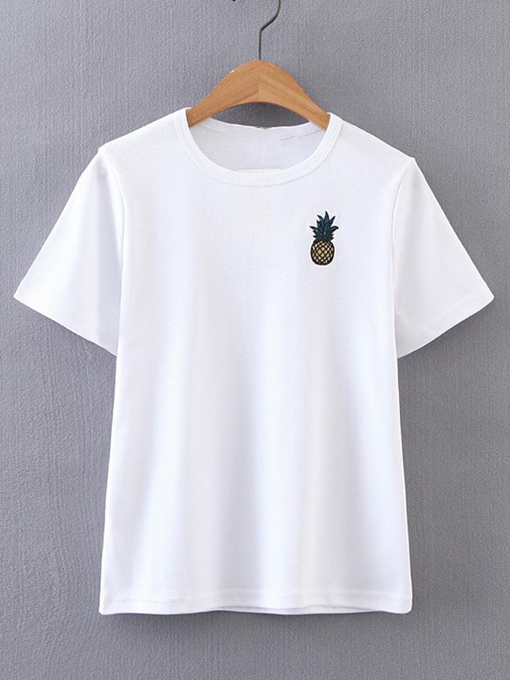 Romwe Pineapple Embroidered Short Sleeve Tee
