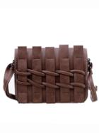 Romwe Faux Leather Braided Flap Bag - Dark Brown