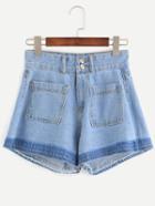 Romwe Blue Double Button And Pocket Denim Shorts