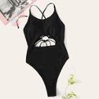 Romwe Lace-up Back Cut Out One Piece Swimwear