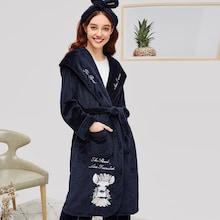 Romwe Deer & Letter Embroidered Plush Robe With Headband