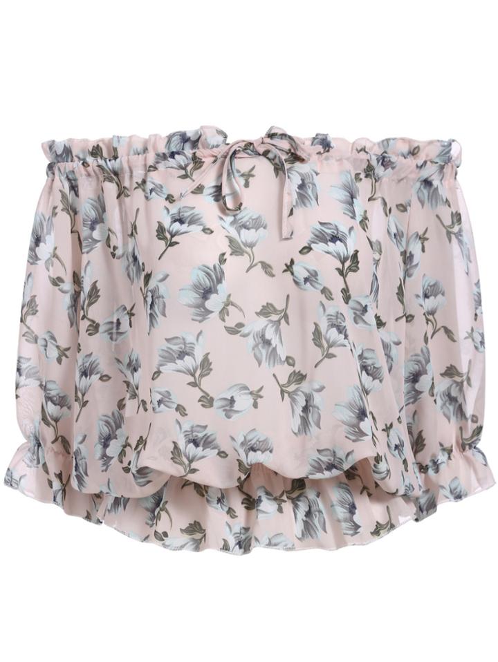 Romwe Off The Shoulder Floral Print Chiffon Top