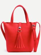 Romwe Red Tassel Strap Closure Satchel Bag