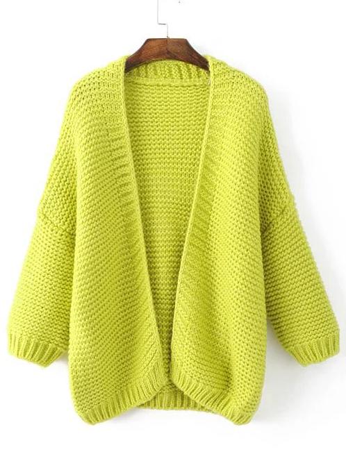 Romwe Yellow Drop Shoulder Thick Cardigan