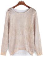 Romwe High Low Hollow Gold Sweater