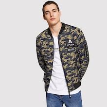 Romwe Men Rib Knit Trim Camo Pattern Puffer Coat