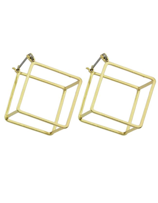 Romwe Gold Plated Square Stud Earrings