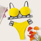 Romwe Letter Tape Underwired Top With Cut-out Bikini Set
