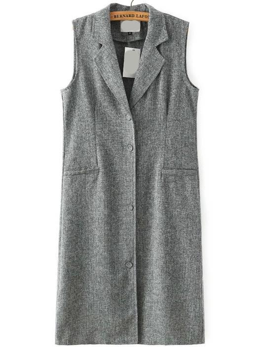 Romwe Lapel Single Breasted Grey Vest