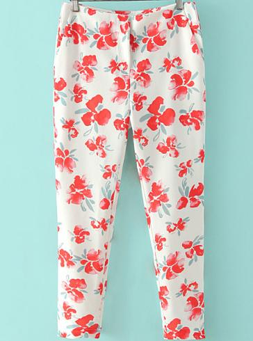 Romwe With Pockets Florals Slim Pant